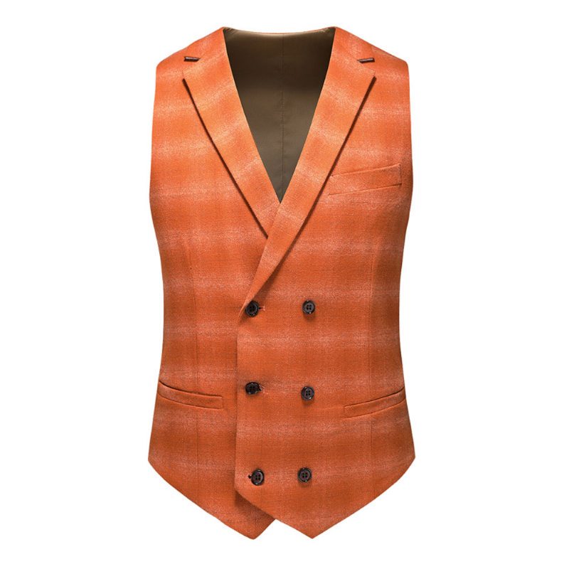 3-delad Kostym För Män I Rutigt Mönster Business Moderna Smala Högtidskläder One Buttons - Orange