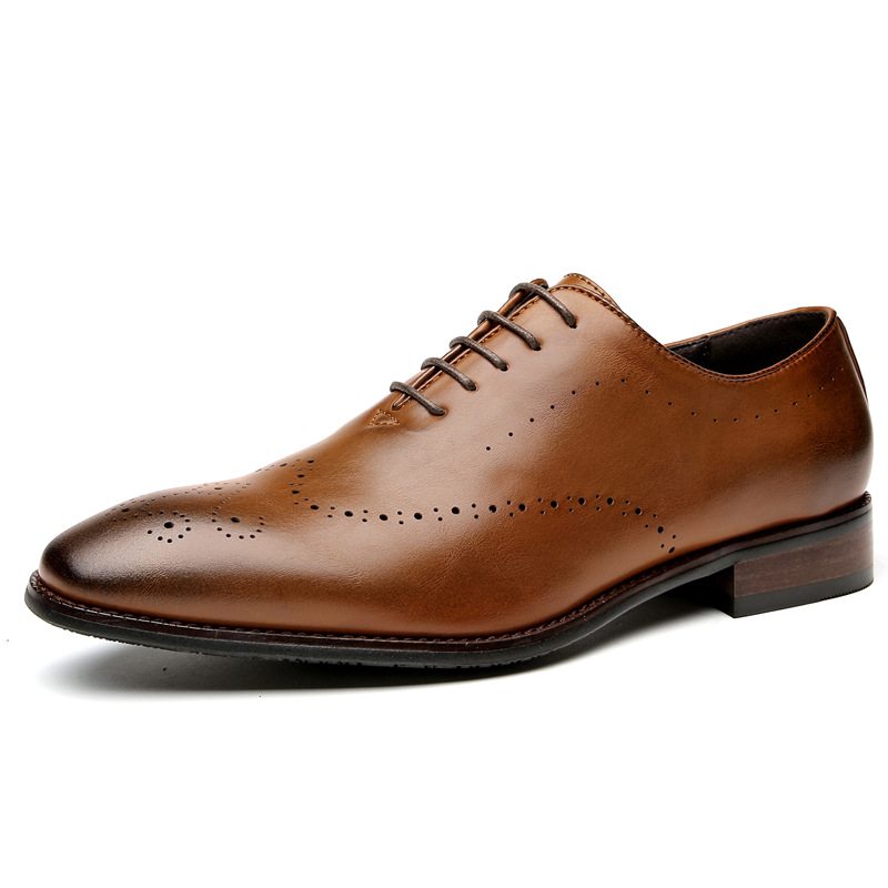 Formella Herrskor Oxford Brogue Snidad Mejslad Tå Träklack - Gul
